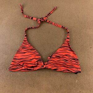 Collusion Women's Size 12‎ Red Tiger Stripe Triangle Bikini Swim Top New